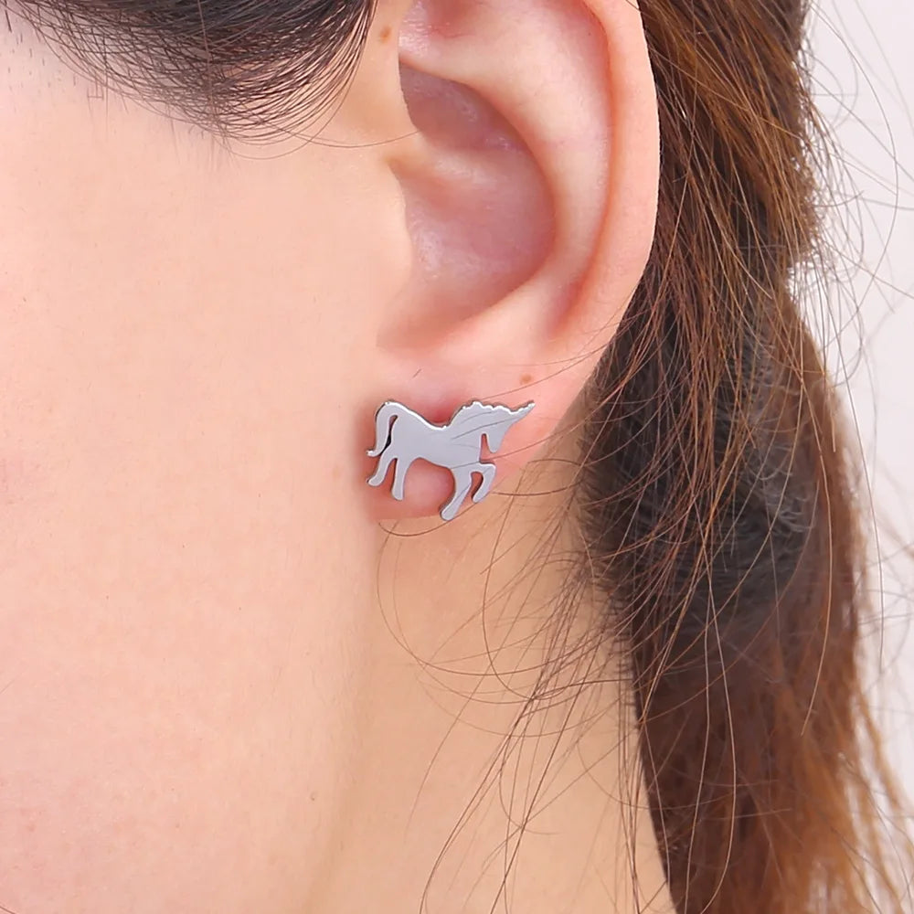 Minimalist Unicorn Stud Earrings Fashion Cute Animal Titanium Stainless Steel Ear Jewelry Gift Accessories