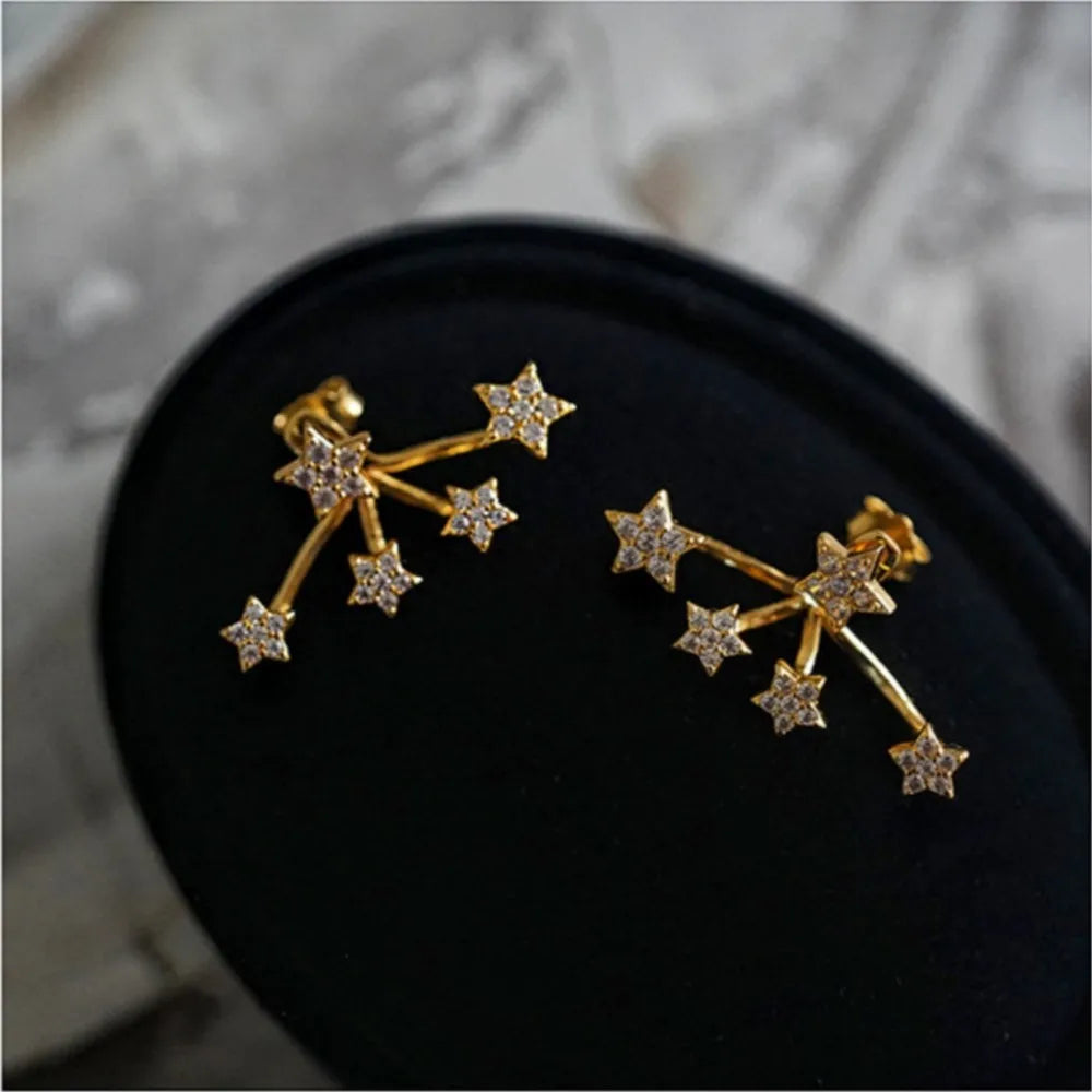 1 Pair of White Star-Shaped Stud Earring for Women Simple Fashion 3A Zirconia Earrings Daily Life Jewelry Gifts