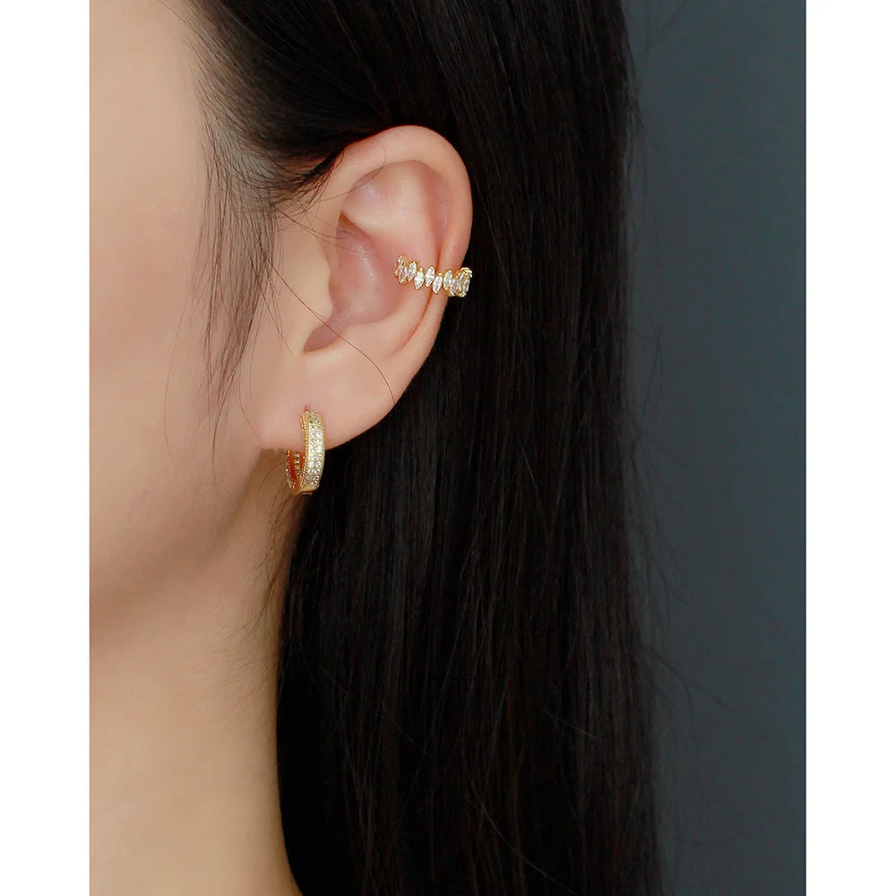 Serenity Real Marquise Cut Moissanite Earrings for Women Men S925 Sterling Silver Plated 18K Ear Clip No hole to wear Earrings
