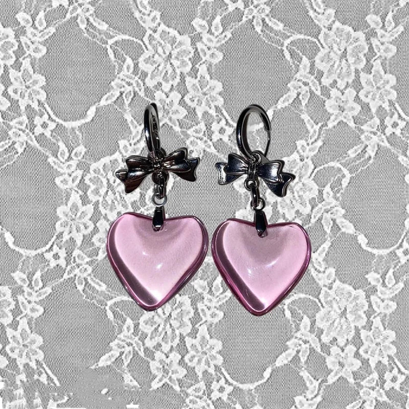 Korean Trend Metal Heart Stud Earrings for Women Punk Elegant Minimalist Smooth Love Eardrops Girl Party Jewelry Couple Gifts