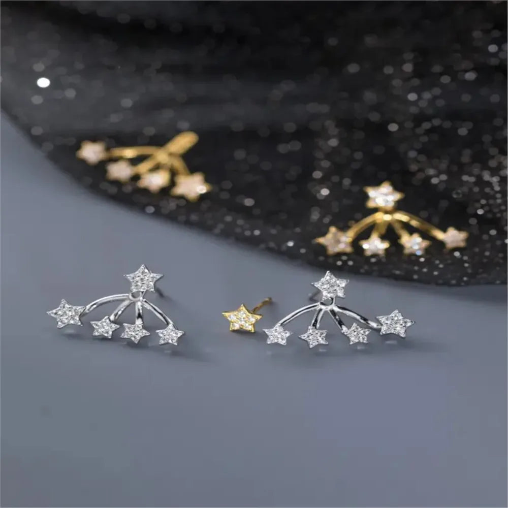 1 Pair of White Star-Shaped Stud Earring for Women Simple Fashion 3A Zirconia Earrings Daily Life Jewelry Gifts