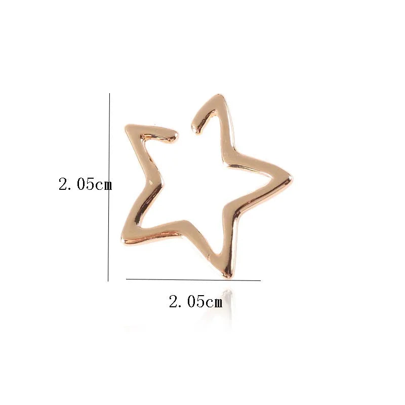 2Pcs 2024 New Fashion Hollow Star Fake Piercing Ear Cuff Non-Piercing Ear Clip Earrings For Women Man Earrings Jewelry Gift