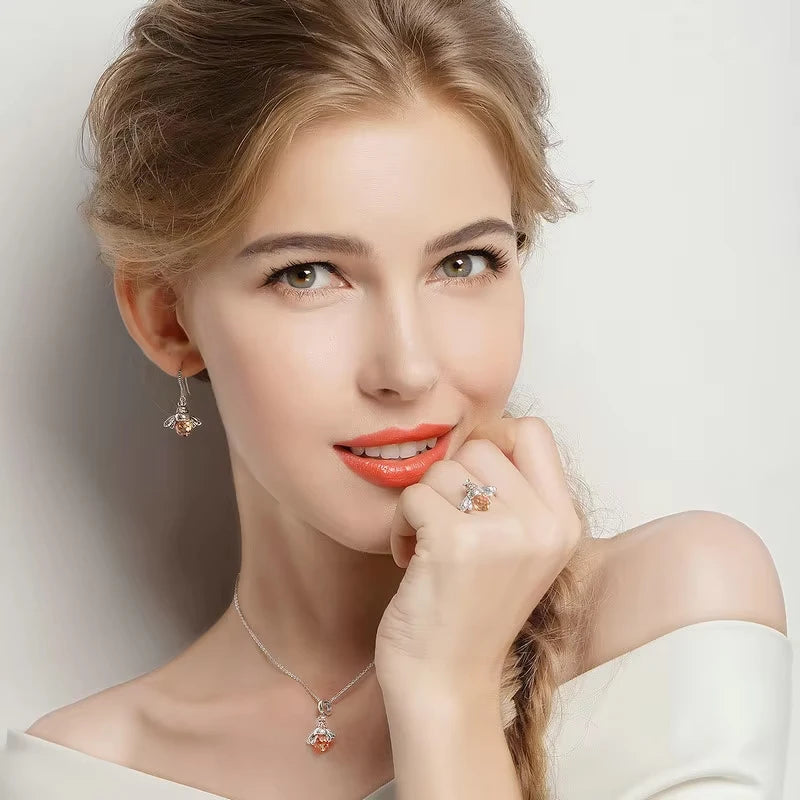Bamoer Hot Sale 925 Sterling Silver Yellow Bee Drop Earrings for Women Lovely Insect Earrings Fine Jewelry Gift SCE149