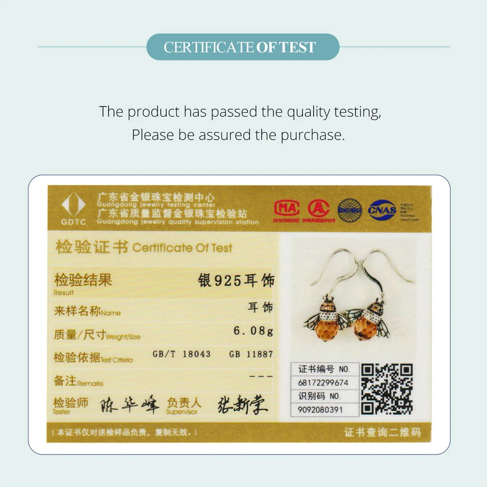 Bamoer Hot Sale 925 Sterling Silver Yellow Bee Drop Earrings for Women Lovely Insect Earrings Fine Jewelry Gift SCE149