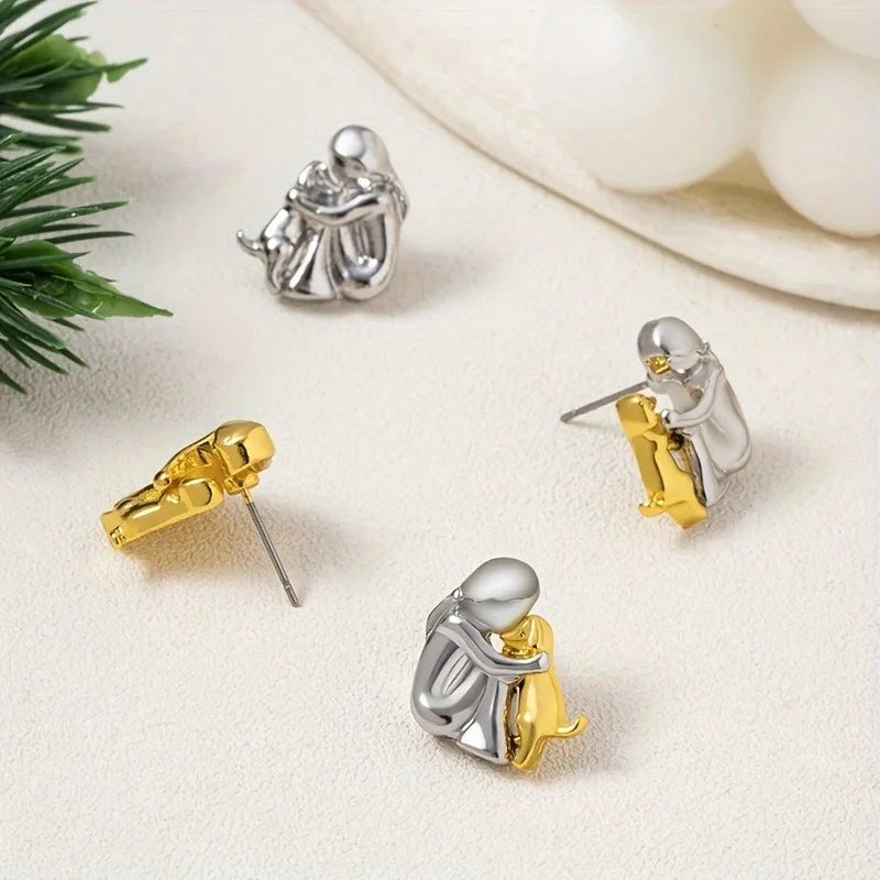 Fashion Two Tone Little Girl and Dog Earrings For Women Dog Mom Earrings Animal Puppy Jewelry