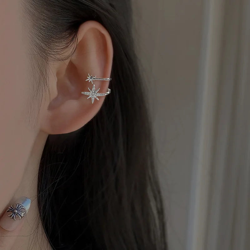 Fashion Unique Eight Pointed Star Clip Earrings For Women Girls No Piercing Fake Cartilage Ear Cuff Party Jewelry Gifts