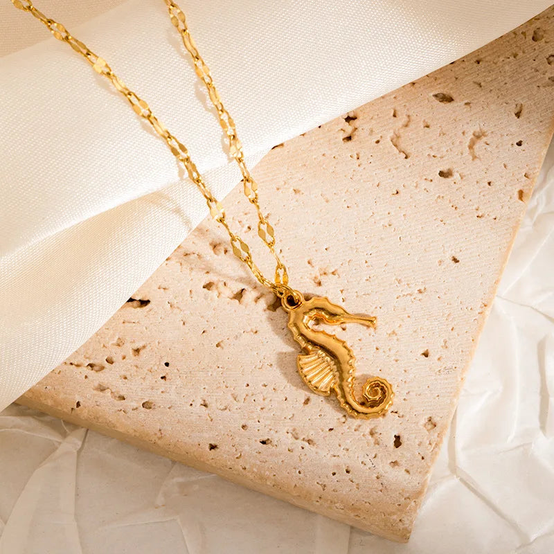 Ocean Style Starfish Sea Turtle Octopus Stainless Steel Pendant Necklace Fashion Gold Plated Summer Beach Jewelry Accessory