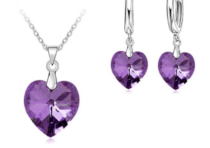 Love Heart Shape Women 925 Sterling Silver Bridal Jewelry Set For Wedding Fashion Crystal Pendants Necklaces Earring Set