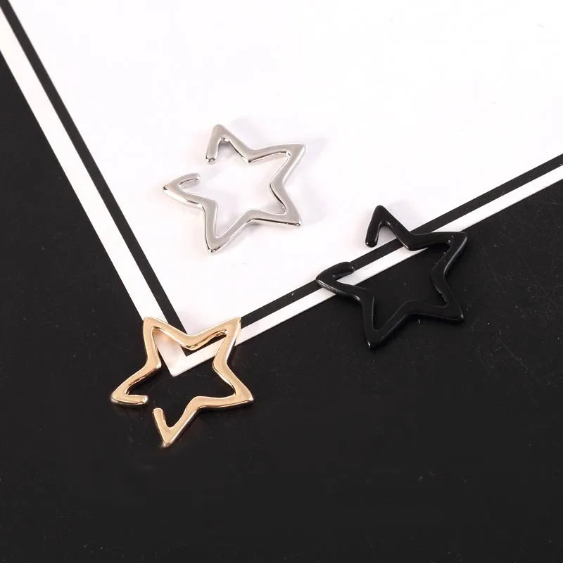 2Pcs 2024 New Fashion Hollow Star Fake Piercing Ear Cuff Non-Piercing Ear Clip Earrings For Women Man Earrings Jewelry Gift