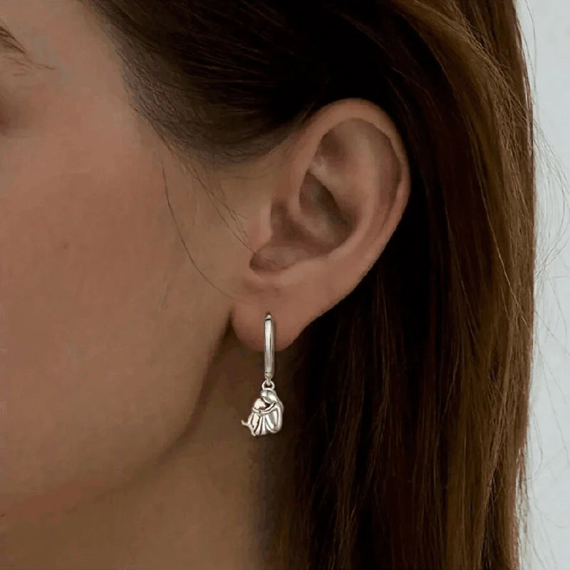 Fashion Two Tone Little Girl and Dog Earrings For Women Dog Mom Earrings Animal Puppy Jewelry