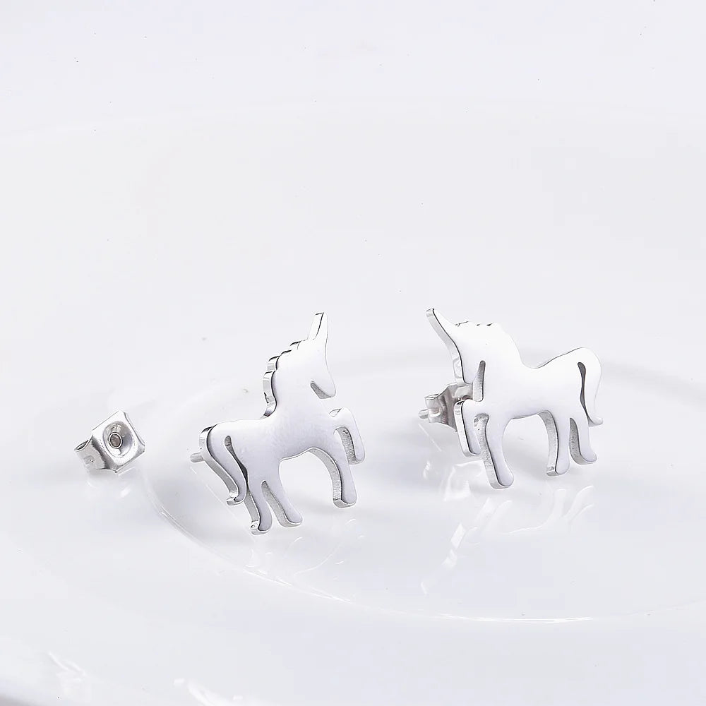 Minimalist Unicorn Stud Earrings Fashion Cute Animal Titanium Stainless Steel Ear Jewelry Gift Accessories