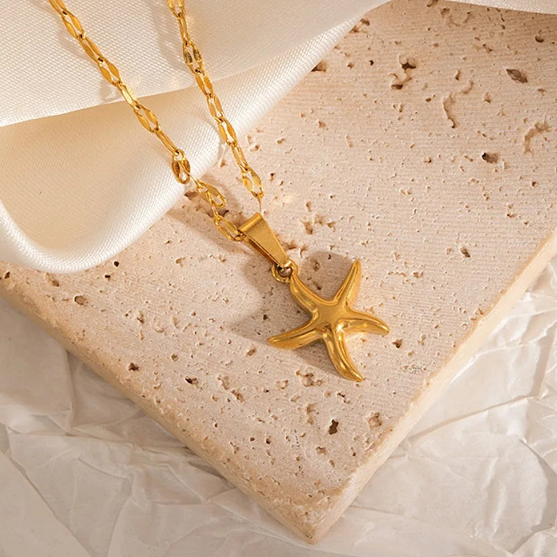 Ocean Style Starfish Sea Turtle Octopus Stainless Steel Pendant Necklace Fashion Gold Plated Summer Beach Jewelry Accessory