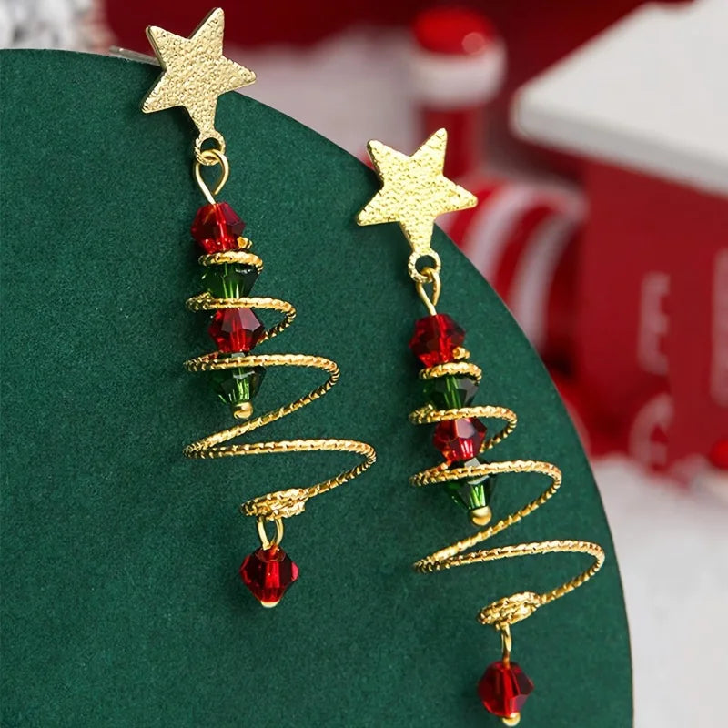 Rotating Christmas Tree Star Pendant Earrings Christmas Series Simple Advanced Jewelry Women's Creative Personalized Girl Gift