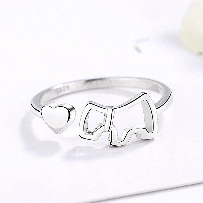 New Fashion 925 Sterling Silver Delicate Heart Pony Asymmetry Open Resizable Rings Women&Girl Exquisite Jewelry Finger Ring Gift