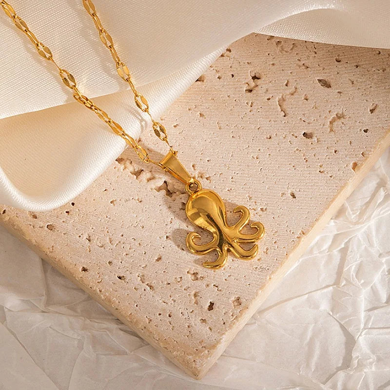 Ocean Style Starfish Sea Turtle Octopus Stainless Steel Pendant Necklace Fashion Gold Plated Summer Beach Jewelry Accessory