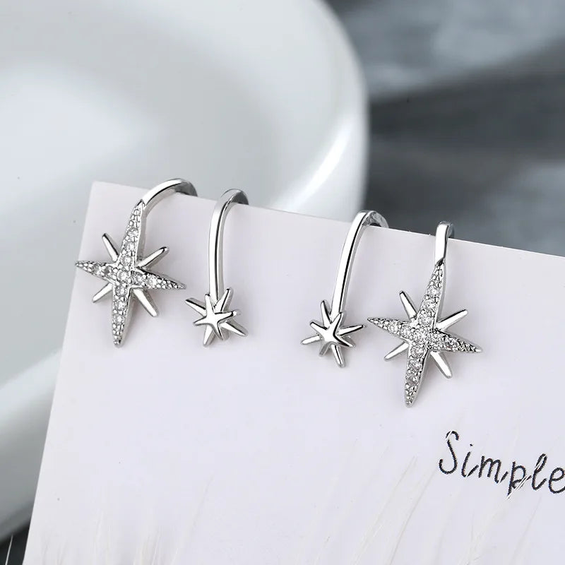 Fashion Unique Eight Pointed Star Clip Earrings For Women Girls No Piercing Fake Cartilage Ear Cuff Party Jewelry Gifts