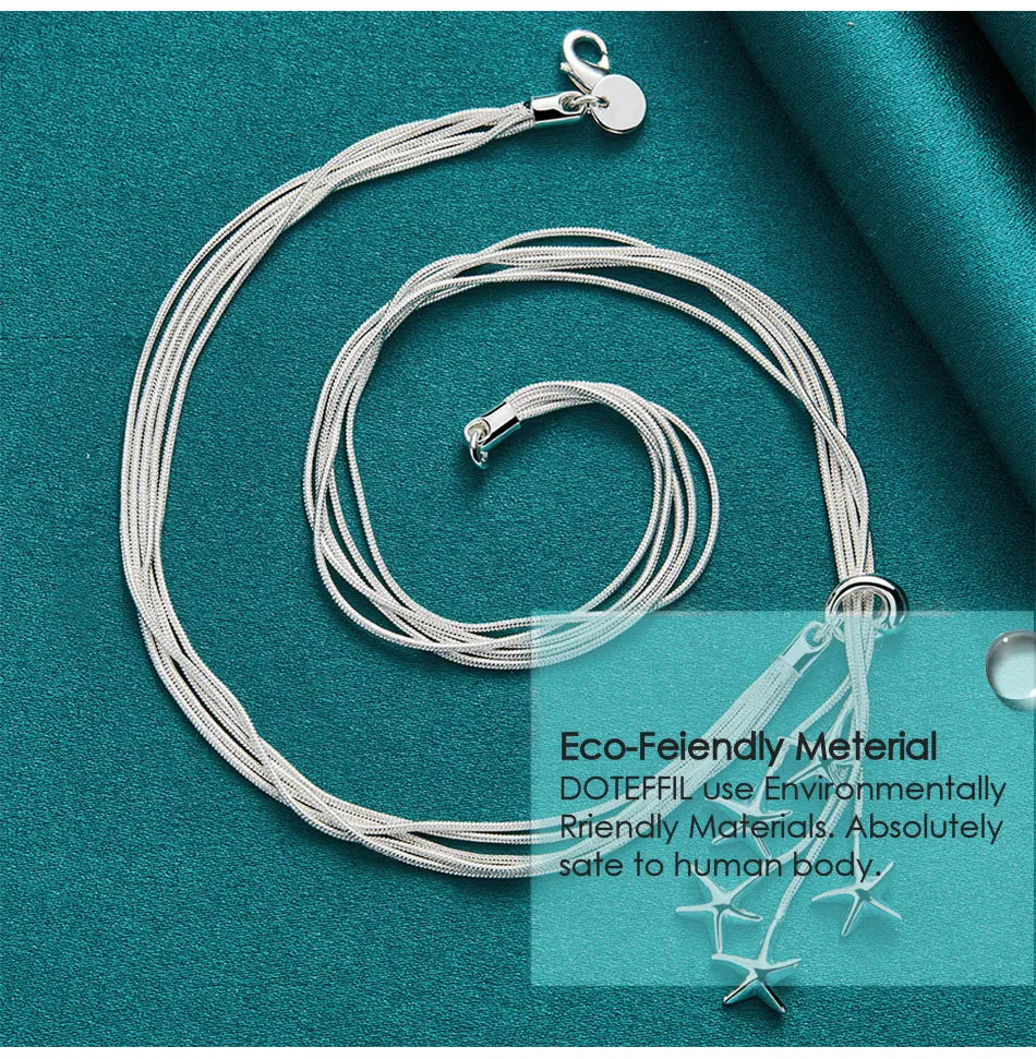 DOTEFFIL 925 Sterling Silver Five Snake Chain Starfish Necklace For Women Wedding Engagement Fashion Jewelry