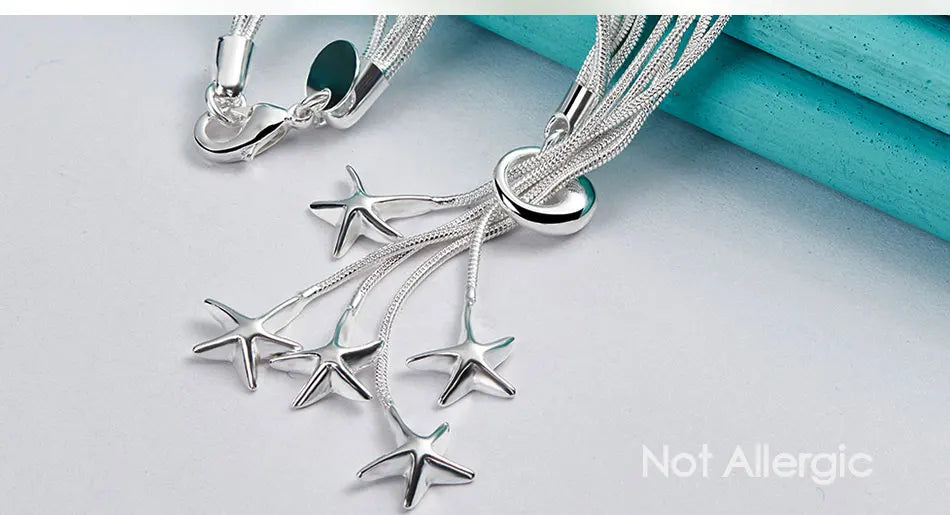 DOTEFFIL 925 Sterling Silver Five Snake Chain Starfish Necklace For Women Wedding Engagement Fashion Jewelry