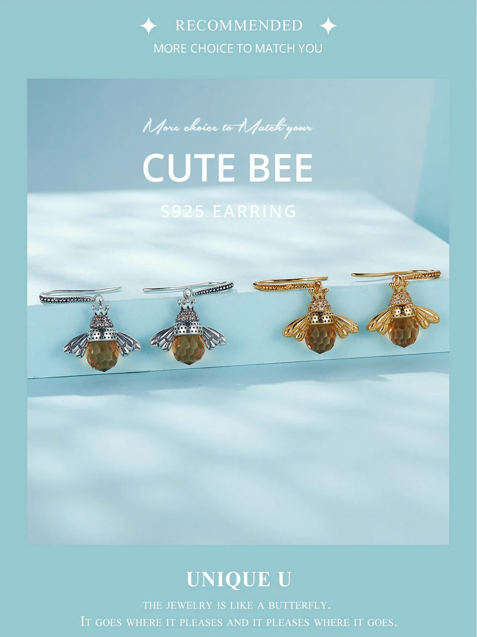 Bamoer Hot Sale 925 Sterling Silver Yellow Bee Drop Earrings for Women Lovely Insect Earrings Fine Jewelry Gift SCE149