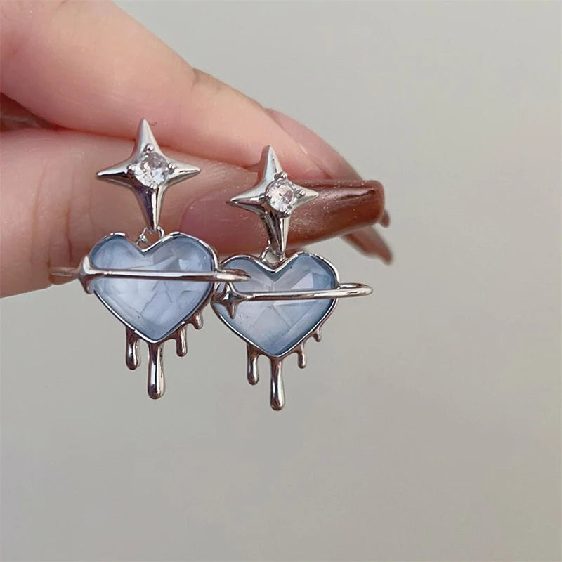 Korean Trend Metal Heart Stud Earrings for Women Punk Elegant Minimalist Smooth Love Eardrops Girl Party Jewelry Couple Gifts