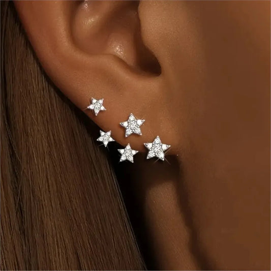 1 Pair of White Star-Shaped Stud Earring for Women Simple Fashion 3A Zirconia Earrings Daily Life Jewelry Gifts