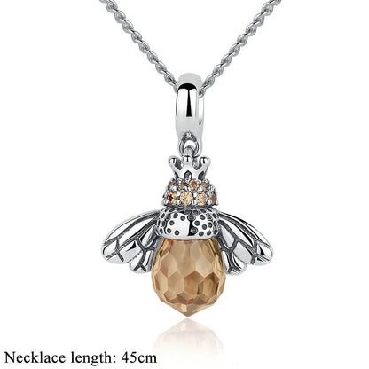 BAMOER 925 Sterling Silver Lovely Orange Bee Insect Pendant Necklace for Women 14K Gold Plated Jewelry Birthday Gift 2 Colors