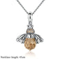 BAMOER 925 Sterling Silver Lovely Orange Bee Insect Pendant Necklace for Women 14K Gold Plated Jewelry Birthday Gift 2 Colors