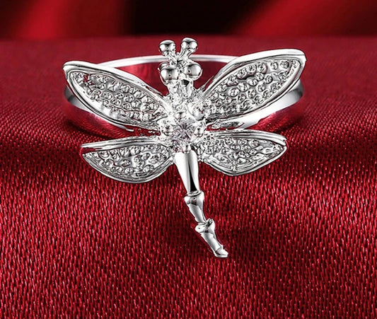 DOTEFFIL 925 Sterling Silver Dragonfly Ring For Women Wedding Engagement Party Fashion Charm Jewelry