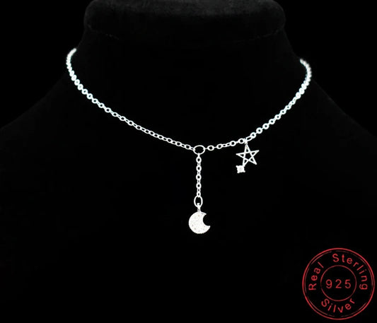 New Fashion 925 Sterling Silver Star&Moon Zircon Pendant Anklet Bracelet Constellation Symbol Foot Chain Women&Girl Jewelry Gift