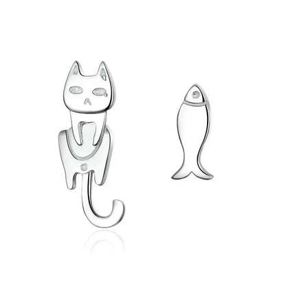 WOSTU Real 100% 925 Sterling Silver Lovely Cat Pet Stud Earrings For Women S925 Silver Earring Fashion Jewelry Gift FIE073