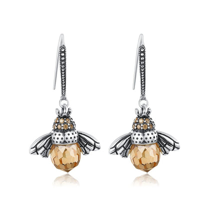 Bamoer Hot Sale 925 Sterling Silver Yellow Bee Drop Earrings for Women Lovely Insect Earrings Fine Jewelry Gift SCE149