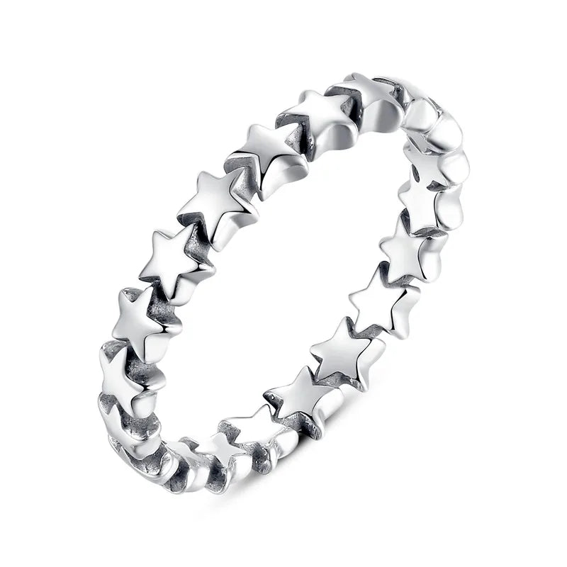 WOSTU 100% Authentic 925 Sterling Silver 6 Style Stackable Party Stars Rings For Women Original Silver Brand Jewelry Gift 7151