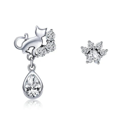 WOSTU Real 100% 925 Sterling Silver Lovely Cat Pet Stud Earrings For Women S925 Silver Earring Fashion Jewelry Gift FIE073