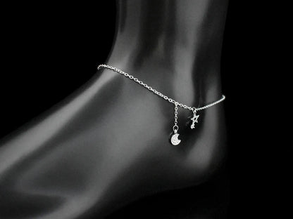 New Fashion 925 Sterling Silver Star&Moon Zircon Pendant Anklet Bracelet Constellation Symbol Foot Chain Women&Girl Jewelry Gift
