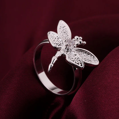 DOTEFFIL 925 Sterling Silver Dragonfly Ring For Women Wedding Engagement Party Fashion Charm Jewelry