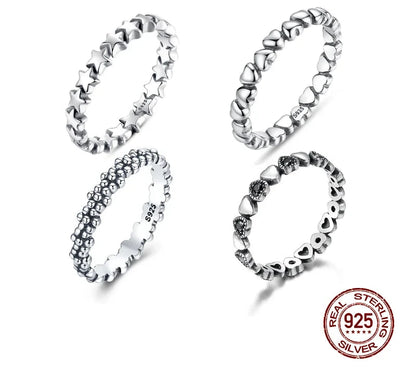 WOSTU 100% Authentic 925 Sterling Silver 6 Style Stackable Party Stars Rings For Women Original Silver Brand Jewelry Gift 7151