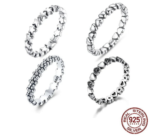 WOSTU 100% Authentic 925 Sterling Silver 6 Style Stackable Party Stars Rings For Women Original Silver Brand Jewelry Gift 7151