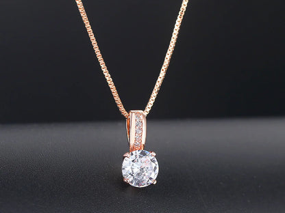 Minimalist Simple Crystal Pendants Necklaces For Women Charms Zirconia Necklace Rose Gold Color Fashionable Neck Jewelry Gifts