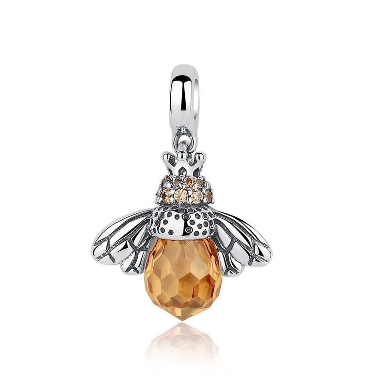 BAMOER 925 Sterling Silver Lovely Orange Bee Insect Pendant Necklace for Women 14K Gold Plated Jewelry Birthday Gift 2 Colors