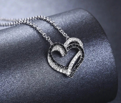 Black Awn Silver Color Necklace Women Jewelry Heart Black&White Stone Pendants P107