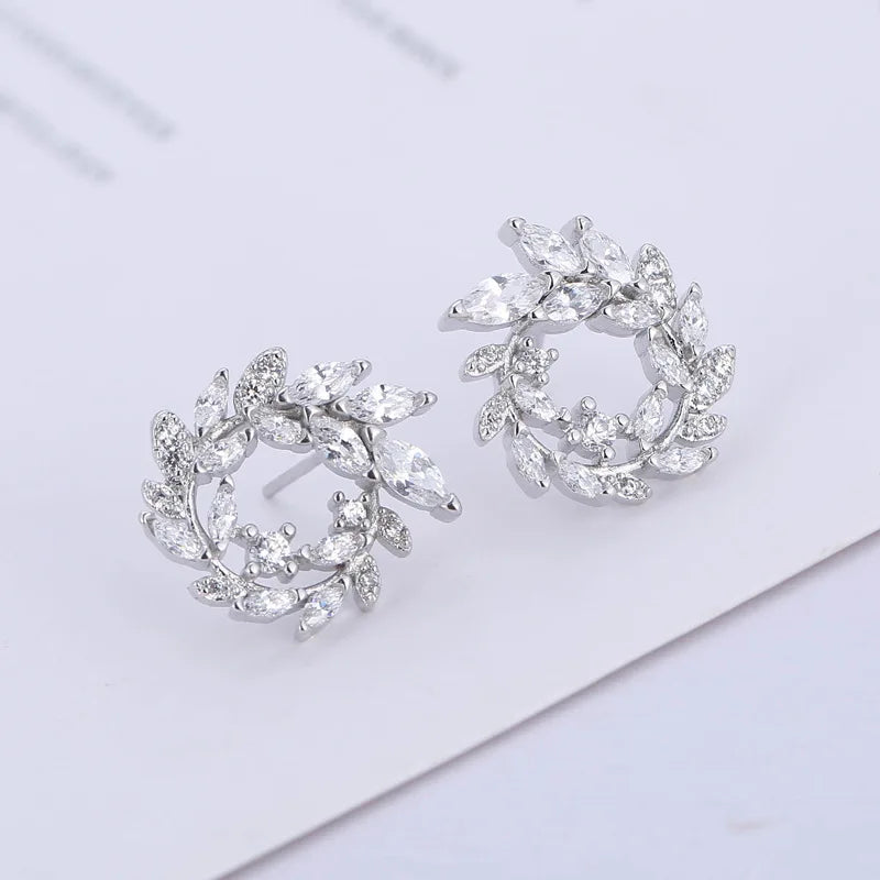 Drop Shipping Fashion 925 Stamp Round CZ Zircon Rhinestone Stud Earrings Jewelry Pendientes Silver Color Jewelry