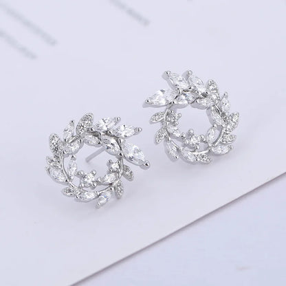 Drop Shipping Fashion 925 Stamp Round CZ Zircon Rhinestone Stud Earrings Jewelry Pendientes Silver Color Jewelry
