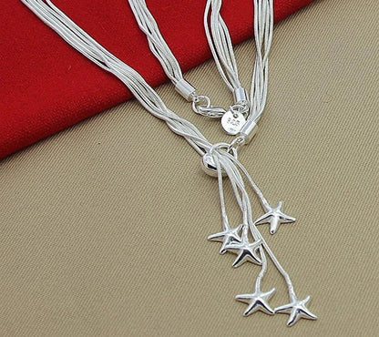 DOTEFFIL 925 Sterling Silver Five Snake Chain Starfish Necklace For Women Wedding Engagement Fashion Jewelry