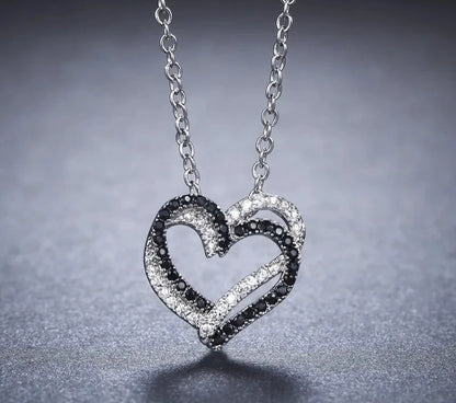 Black Awn Silver Color Necklace Women Jewelry Heart Black&White Stone Pendants P107