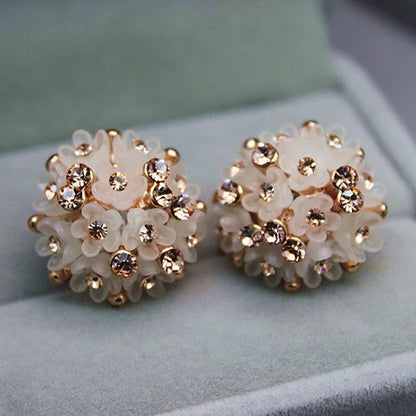 2021 New Fashion Wedding Jewelry For Women Gold Color Austrian Crystal Enamel Flower Stud Earrings Fashion Female Earrings Gifts