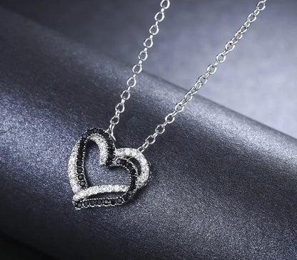 Black Awn Silver Color Necklace Women Jewelry Heart Black&White Stone Pendants P107
