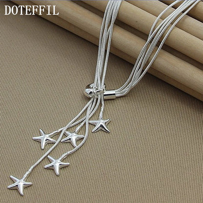 DOTEFFIL 925 Sterling Silver Five Snake Chain Starfish Necklace For Women Wedding Engagement Fashion Jewelry