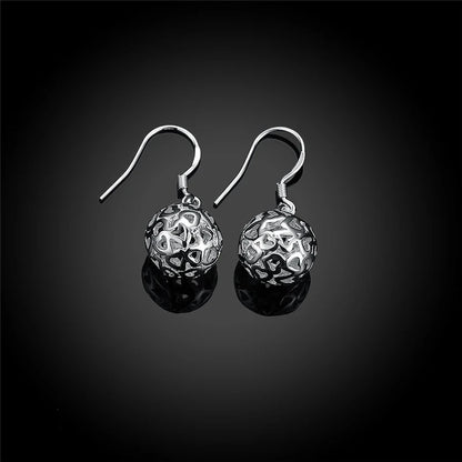 DOTEFFIL 925 Sterling Silver Hollow Ball Heart Drop Earrings For Woman Wedding Engagement Party Fashion Charm Jewelry