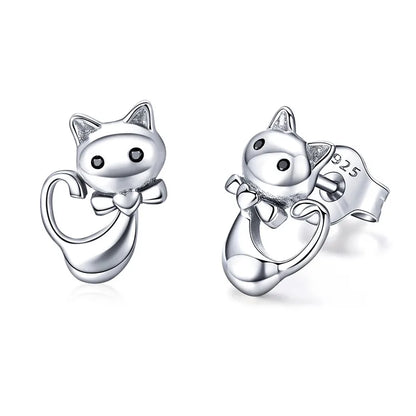 WOSTU Real 100% 925 Sterling Silver Lovely Cat Pet Stud Earrings For Women S925 Silver Earring Fashion Jewelry Gift FIE073