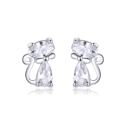WOSTU Real 100% 925 Sterling Silver Lovely Cat Pet Stud Earrings For Women S925 Silver Earring Fashion Jewelry Gift FIE073